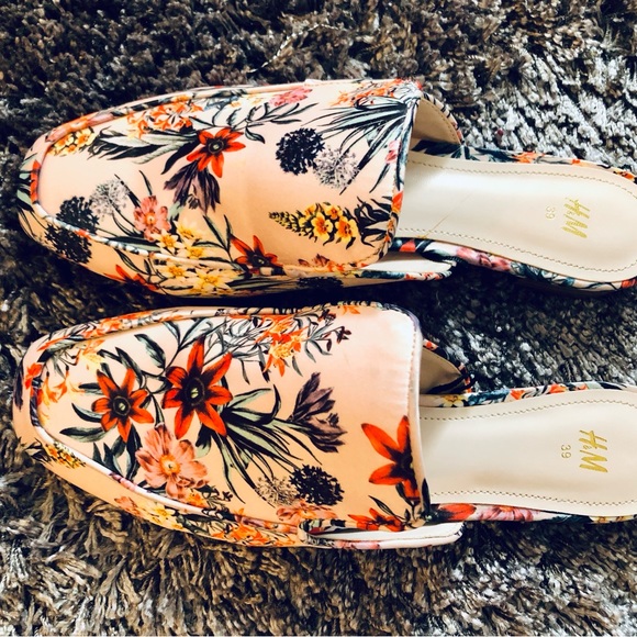 H&M Mules Light Pink Floral Pattern Size 39 - Picture 2 of 5